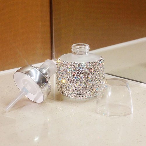 Rhinestone Travel Portable 30ml Lotion Dispensing Empty Bottle - Luxury Bling Glass Cosmetic Empty Container - Press Pump Design for Easy Dispensing - Ideal for Beauty On-The-Go (Silver)