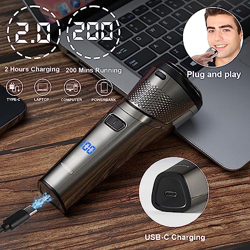 Electric Razor for Men with an Extra Head,Waterproof Electric Shaver, Rechargeable Cordless Shavers,USB-C Fast Charging,LED Display,Wet/Dry