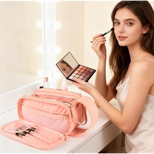 Travel Makeup Bag for Women, Large Capacity Waterproof Cosmetic Bag, Portable Toiletry Bags£¬Pouch with Divider & Handle