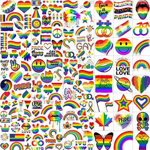 136+ PCS Gay Pride Tattoos For Women Men Adults, LGBT Rainbow Temporary Tattoos Pride Face Stickers, Temp Bulk Flag LGBTQ Fake Tattoos, Rainbow Pride Accessories Equality Parades Party Celebrations