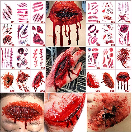 Halloween tattoo stickers, wound, simulated tattoo, scar stickers, knife simulation, waterproof tattoo stickers 24pcs (HL121-141 Message note model£¨total of 24 pcs£©)