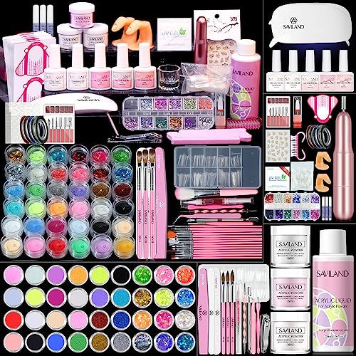 SAVILAND Acrylic Nail Kit ? Nails Kit Acrylic Set with Nail Drill Brushes Gel Polish Clear Nails Tips Nail Art Tools Nail Stuff for Starters DIY Christmas Gift