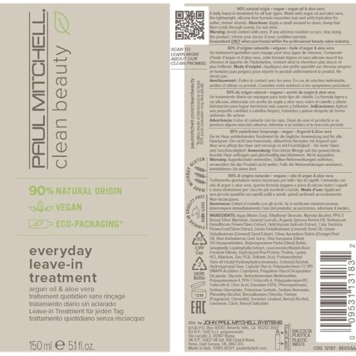 Paul Mitchell Clean Beauty Everyday Leave-In Treatment, Leave-In Conditioner, Delivers Hydration, For All Hair Types, 5.1 fl. oz