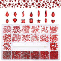 Nibiru 3830Pcs Red Multi Shapes Rhinestones Glass Diamonds Kit for Nail Art Jewels Decoration, Shiny Flatback Mix Size with Wax Pen