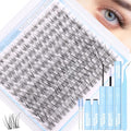 Natural Lash Clusters Kit Invisible Band Eyelash Clusters DIY Lash Extension Kit Wispy Eyelash Extension Kit Clear Band Cluster Lashes with Lash Glue, Brush and Tweezers by ZANLUFLY(8-16mm)