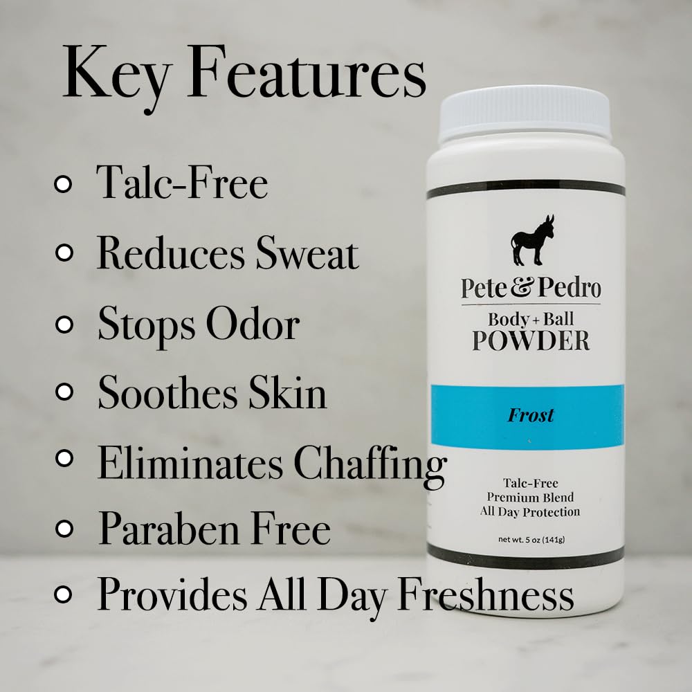 Pete & Pedro Body & Balls Powder (Frost - Cooling Sensation) Talc-Free Ball Powder for Men | Helps with Odor & Absorbs Moisture & Sweat | Deodorant Hygiene for Groin | As Seen on Shark Tank, 5 oz.