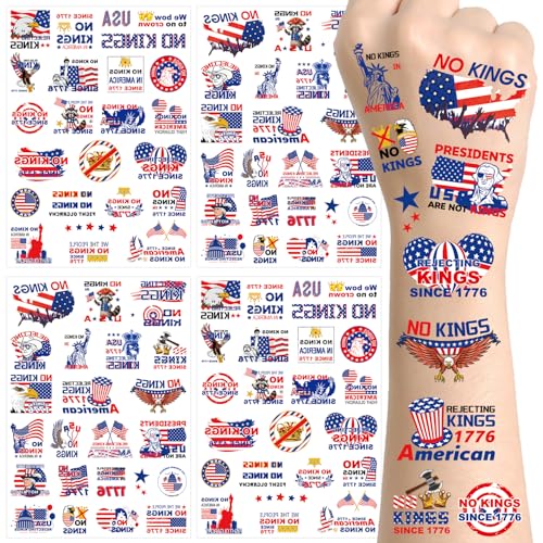 92+ Styles No King Temporary Tattoos,4 Sheets No Kings In America Funny Not My President Against Fake Tattoos Sticker