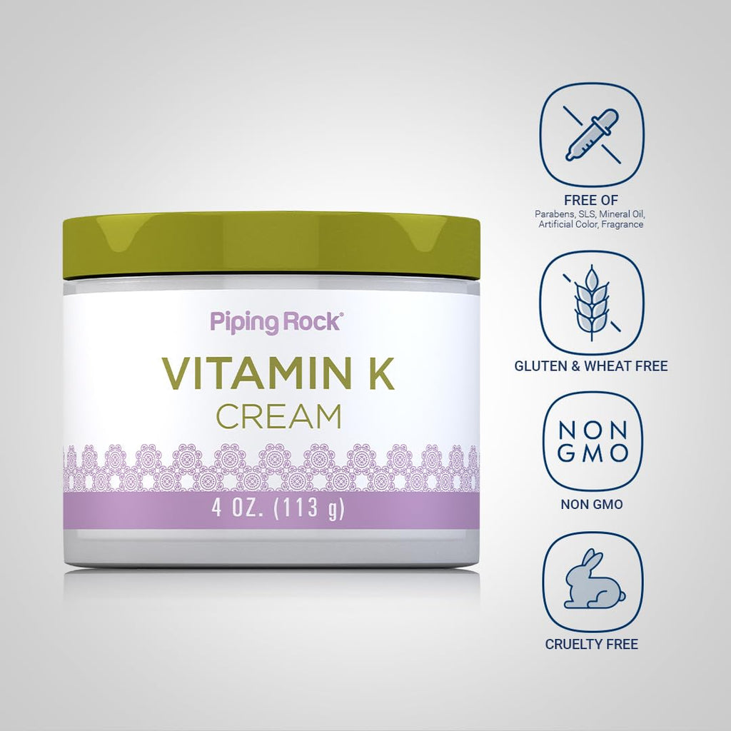 Piping Rock Vitamin K Cream | 4 Ounce | for Bruising, Dark Circles, Spider Veins, Eyes, Skin and Face