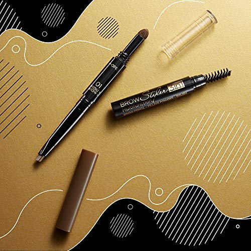 Eveline Cosmetics Brow Styler 3-in-1 Durable Multifunctional Eyebrow Pen | Medium Brown Eyebrow Make Up | Precision Brush | Natural Effect | Powder with Applicator