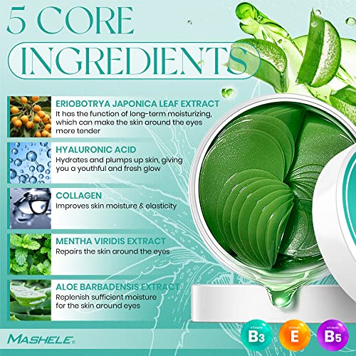 Korean 60pcs Aloe Vera Collagen Under Eye Gel Patches Mask, Treatment for Puffy Eyes, Dark Circles, Anti Wrinkle Pads, Moisturizing for Women and Men (60pcs patches aloe vera)