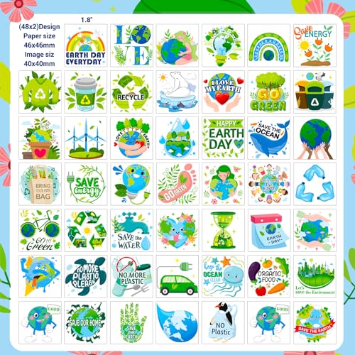 HOWAF 96pcs Earth Day Temporary Tattoos for Earth Day Decorations, Earth Day Tattoo Stickers for Kids, Earth Day Party Favors Environmental Protection Face Tattoos, Blue Green Save Earth Fake Tattoos