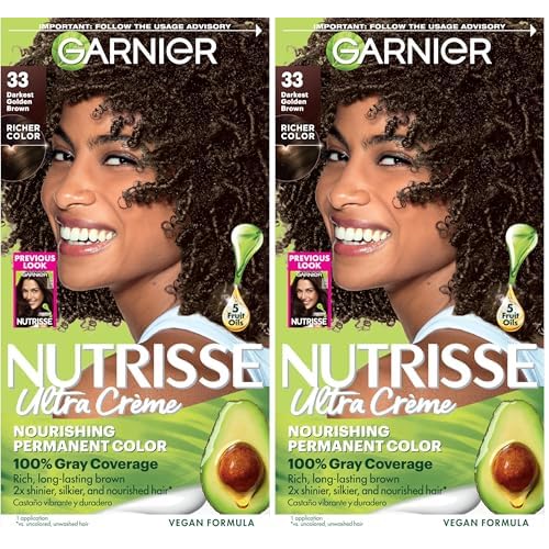Garnier Nutrisse Ultra Cr?me Hair Color, Permanent Hair Dye with 100% Gray Coverage, Vegan & Cruelty-Free, 33 Darkest Golden Brown (Caramel Fudge), 2 Count