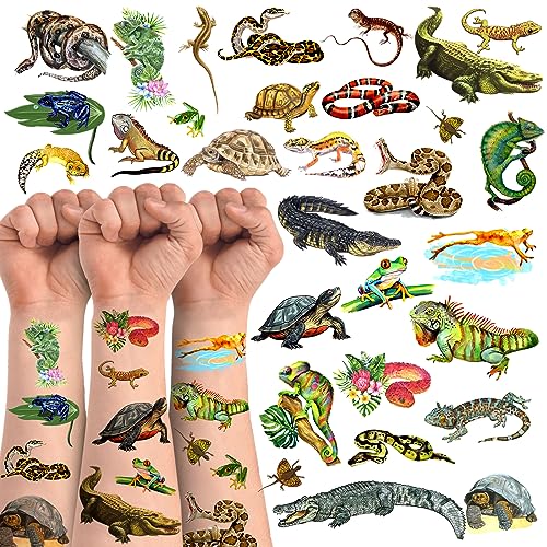 Reptile Temporary Tattoos,16 Sheets 100 Pieces Reptile Themed Tattoos Stickers Party Decoration Supplies Party favors for Kids Adults
