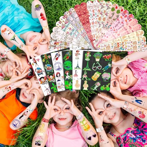 96 PCS Paris Party Favors Set ? 72 Pre-Cut Temporary Tattoos & 24 Slap Bracelets, Perfect for Romantic Birthdays & French-Themed Celebrations