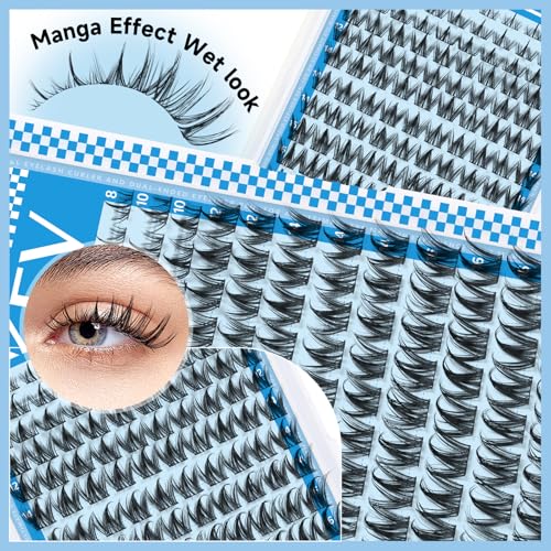 KEVKEV Fairy Lash Clusters Kit Manga Lash Extension Kit Invisible Band Spiky Lash Clusters Eyelash Clusters Kit with Lash Bond and Seal Lash Tweezers(Fairy Kit-8-18mix)