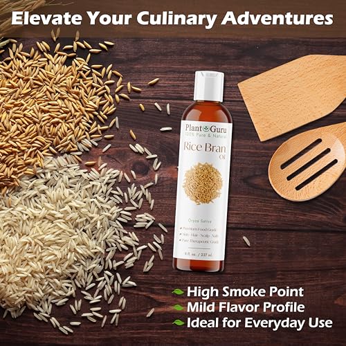 Plant Guru Rice Bran Oil 4 fl. oz. ? 100% Pure & Natural Carrier Oil for Skin, Face, Body, and Hair Moisturizing. Great for DIY Creams, Lotions, and Lip Balms.