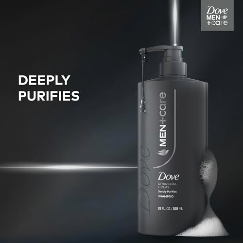DOVE MEN + CARE Shampoo 1 count Charcoal + Clay for Real Hair that Powers Up Hair Strength, with Deep Purifying Benefits, 28 Fl oz