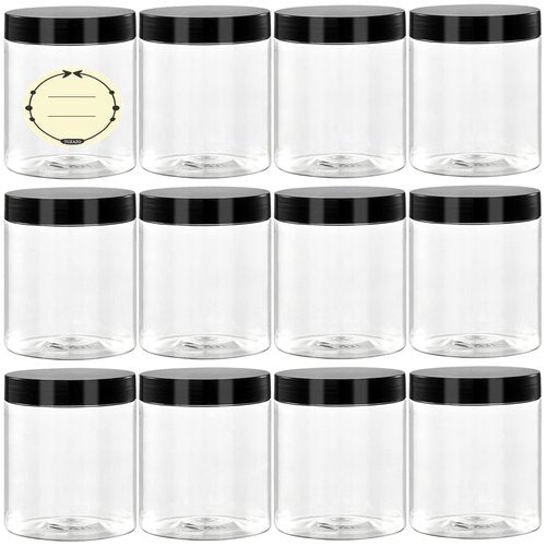 36 Pack 8 Oz Plastic Container Jars with Lids and Labels BPA Free, TUZAZO Empty Round Clear Cosmetic Containers Plastic Slime Jars for Lotion, Cream, Ointments, Body Butter, Travel Storage (36)