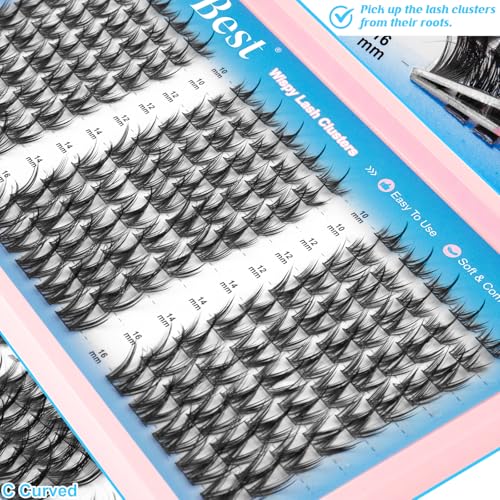 MilyBest Manga Lash Clusters Kit Spiky Anime Cluster Eyelash Extensions 150Pcs CC Curl Wispy Lash Extension Kit 10-16mm DIY Cosplay Doll Individual Lashes Clusters Natural Look