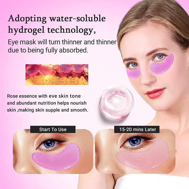 Under Eye Patches Gold and Hyaluronic Acid for puffy eyes,Rose Eye Masks for Dark Circles and Puffiness skin care Smooth Wrinkles products 30 Pairs