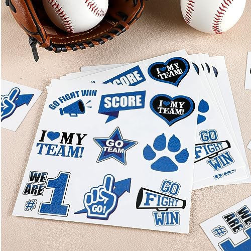 Colarr 180 Pcs Blue and Black Team Spirit Temporary Tattoo 2", 1.5" Face Body Paw Go Team Cheer Tattoo Removable Glitter School Spirit Stickers for Classroom Cheerleading Football Sports Games