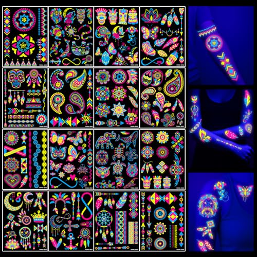 180PCS Tribal Glow in the Dark Pre-Cut Temporary Tattoos for Teens Adults | Glow Neon UV Blacklight Birthday Party Supplies, Favors, Decorations, Fake Tattoo Stickers, Rave Accessories, Gifts For