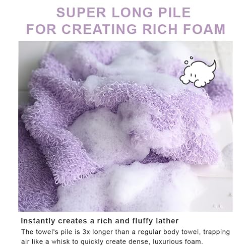 HIORIE Exfoliating Shower Towel - 2-Pack - Soft Washcloth for Rich, Luxurious Lather - White & Beige - Made in Japan
