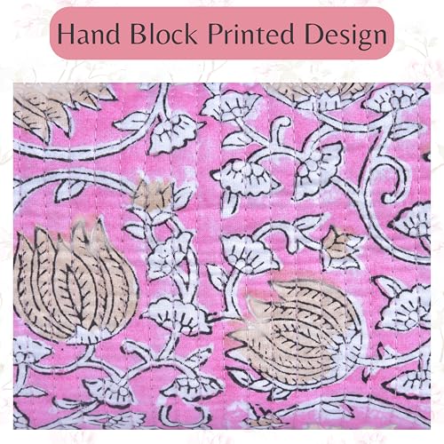 Quilted Floral Block Print Makeup Bag Set of 3 ? Cotton Travel Toiletry and Makeup Organizer, Cosmetic Pouch, Toiletry Bag for Women, Cute Boho Coquette Make Up Bags for Women (Small, Medium, Large)