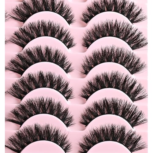 False Eyelashes Natural Cat Eye Lashes Wispy Fake Eyelash Strip Lash Mink Lashes Pack Fluffy Eye Lashes Natural Look Short Cateye Lash Strips (Volume Cluster)