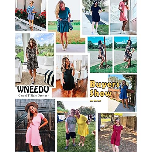 WNEEDU Women's Summer Casual T Shirt Dresses Short Sleeve Swing Dress with Pockets