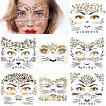 7 Sheets Leopard Face Tattoo Stickers Glitter Cheetah Print Temporary Tattoos Women Body Makeup Accessories for Halloween Costume Party