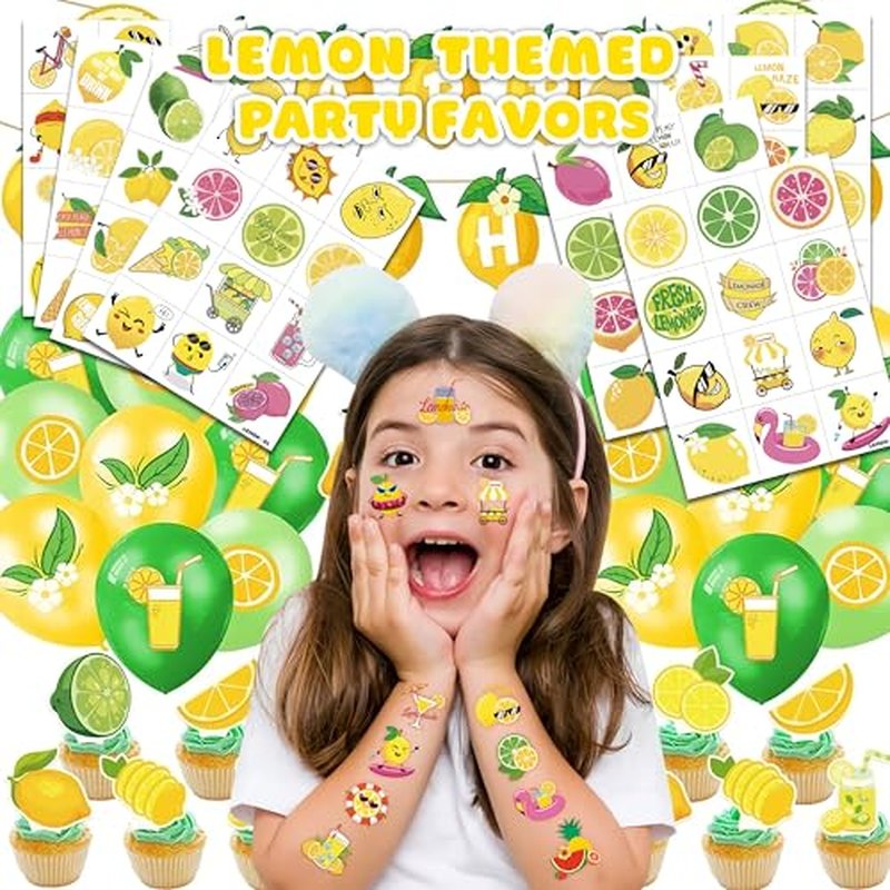 96 PCS Lemon Pre-Cut Temporary Tattoos for Kids | Super Cute Themed Birthday Party Favors, Supplies, Decorations, Funny Lemonade Lime Fake Tattoo Stickers, School Prizes & Gifts Boys & Girls & Rewards