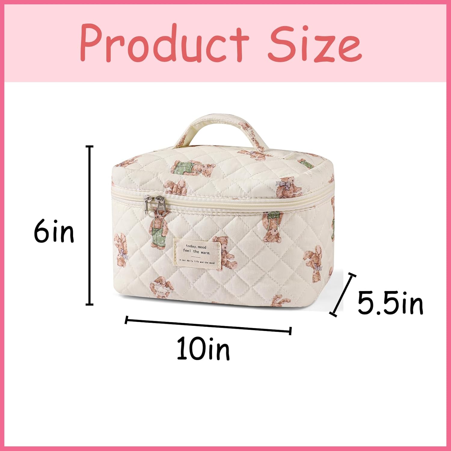 uekeboag Large Travel Quilted Makeup Bag for Women, Floral Cotton Cosmetic Bag, Coquette Aesthetic Floral Toiletry Organizer Bag