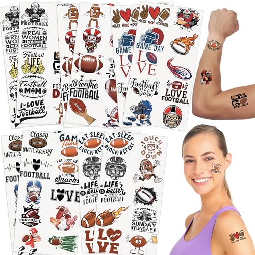 Football Temporary Tattoos | 100 Game Day Temporary Tattoos | Football Party Tattoos | Big Game Party Props | Football Party Decorations | Football Characters, Slogans and More Party Tattoos | BASHOUT