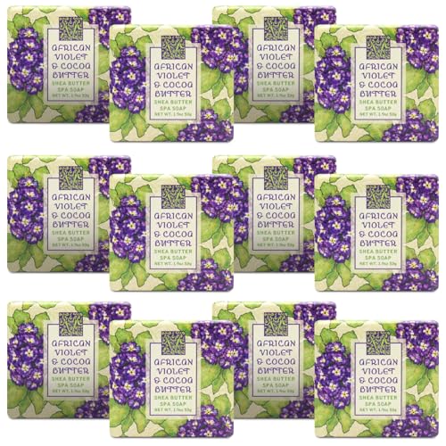 Greenwich Bay Mini Botanical Soap Bars ? 12 Pack 1.9 oz Each ? Individually Wrapped Guest Soaps for Airbnb, Spa, Travel, Bath ? Travel Size Bar Soap Set, African Violet