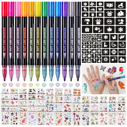 Glitter Tattoos for kids, Temporary Glitter Tattoo Markers for Skin, Glitter tattoo kit, Temporary Tattoos, face glitter, party bag fillers, girls birthday present, face glitter festival, face paint