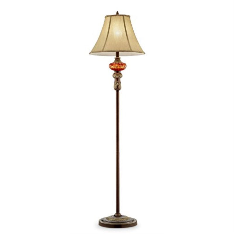 62-Inch Gold Amber Floor Lamp with Fabric Shade - Antique Style Lighting