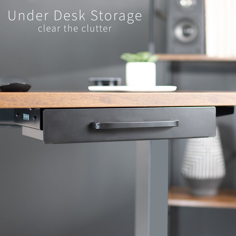 Under Desk Storage Drawer with Pull Handle - Black Steel Workspace Organizer