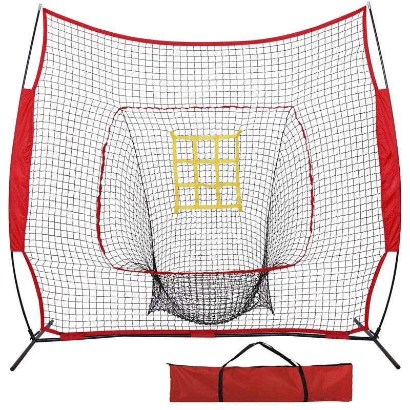 7 x 7 Ft Baseball Practice Net with Strike Zone Grid and Carrying Bag