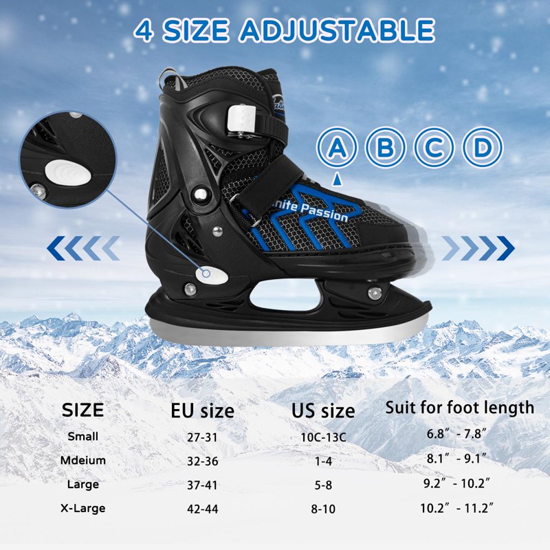 Adjustable Kids Ice Skates for Beginners - Youth Recreational Ice Skating Blue