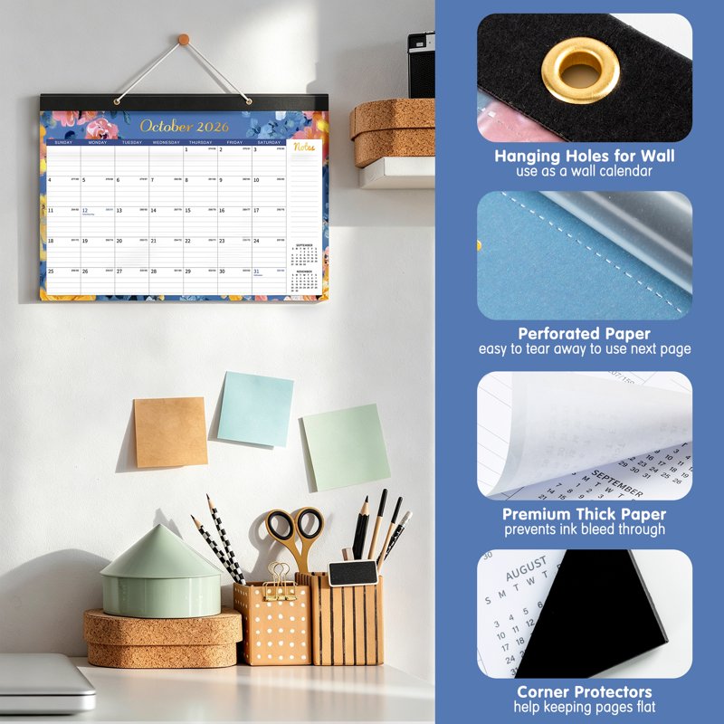 2026-2027 18-Month Desk Calendar - 17x12 inch Monthly Planning Pad with Holidays