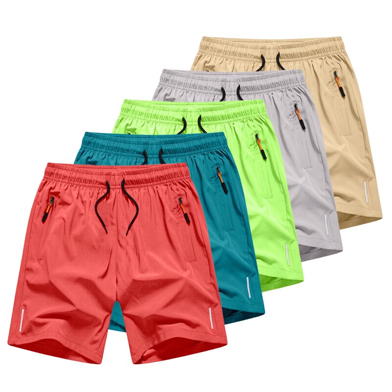 5 Pack Boys Quick-Dry Shorts with Pockets - Elastic Waist Training Athletic Shorts, 3-15Y (Variation: Z5 Khaki MKOSPLRT)