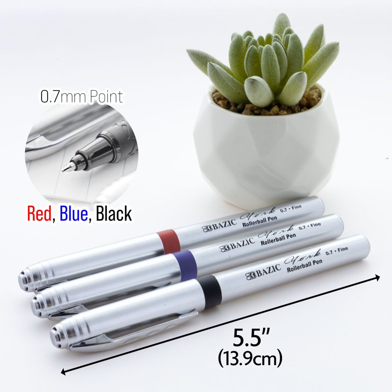 Assorted Rollerball Pens with Rubber Grip - 0.7mm Fine Point, 3 Pack