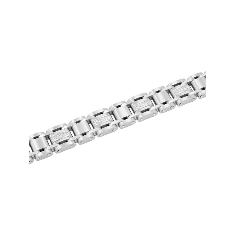 Men's Stainless Steel Cubic Zirconia Link Bracelet - Silver & Two-Tone Options
