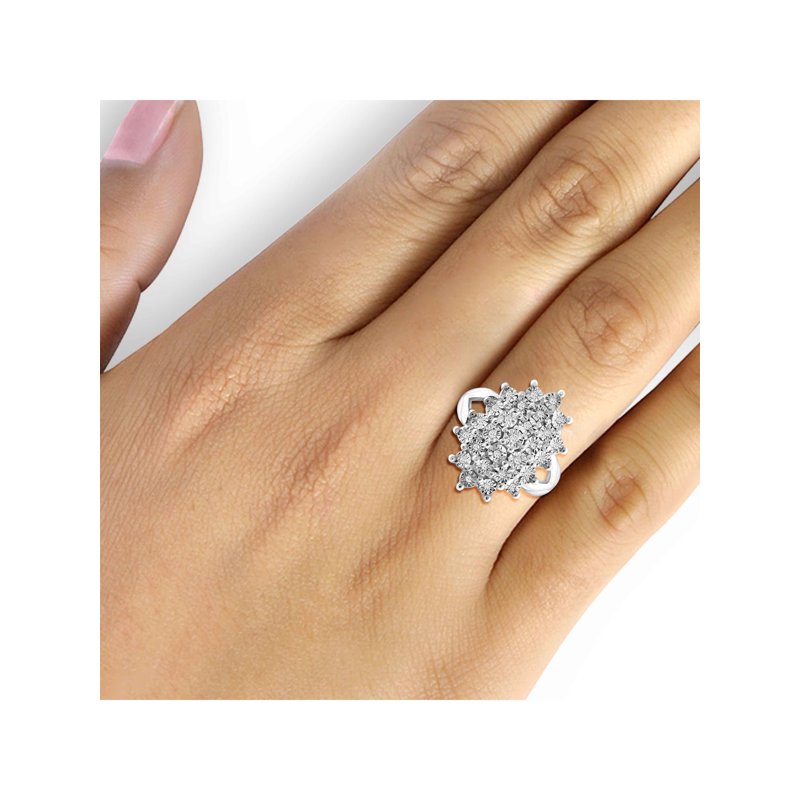 Sterling Silver White Diamond Cluster Ring for Women - Elegant Everyday Jewelry