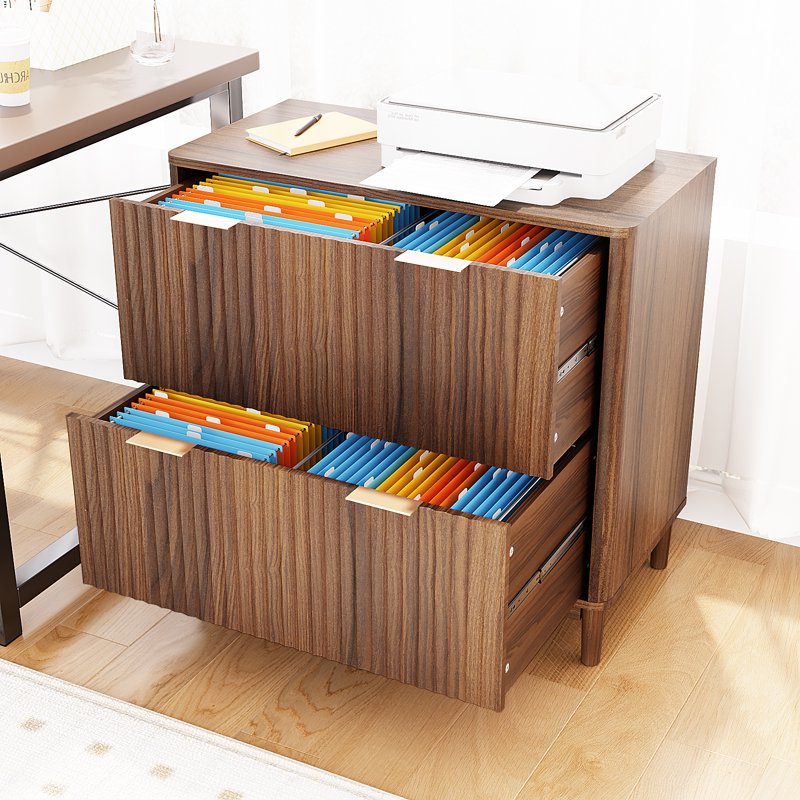 Wood 2-Drawer File Cabinet - Modern Office Filing Organizer for Letter Legal A4 Files
