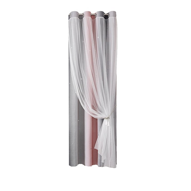 Colorful Rainbow Gradient Stripe Double Layer Blackout Curtain for Girls Bedroom