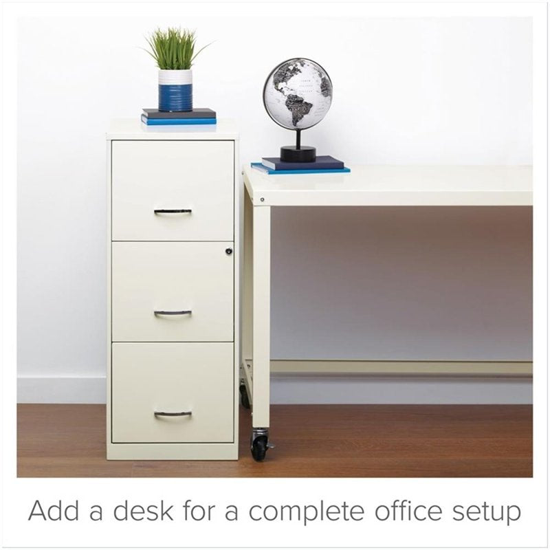 Vertical File Cabinet 3 Drawers Steel Office Storage in Pearl White