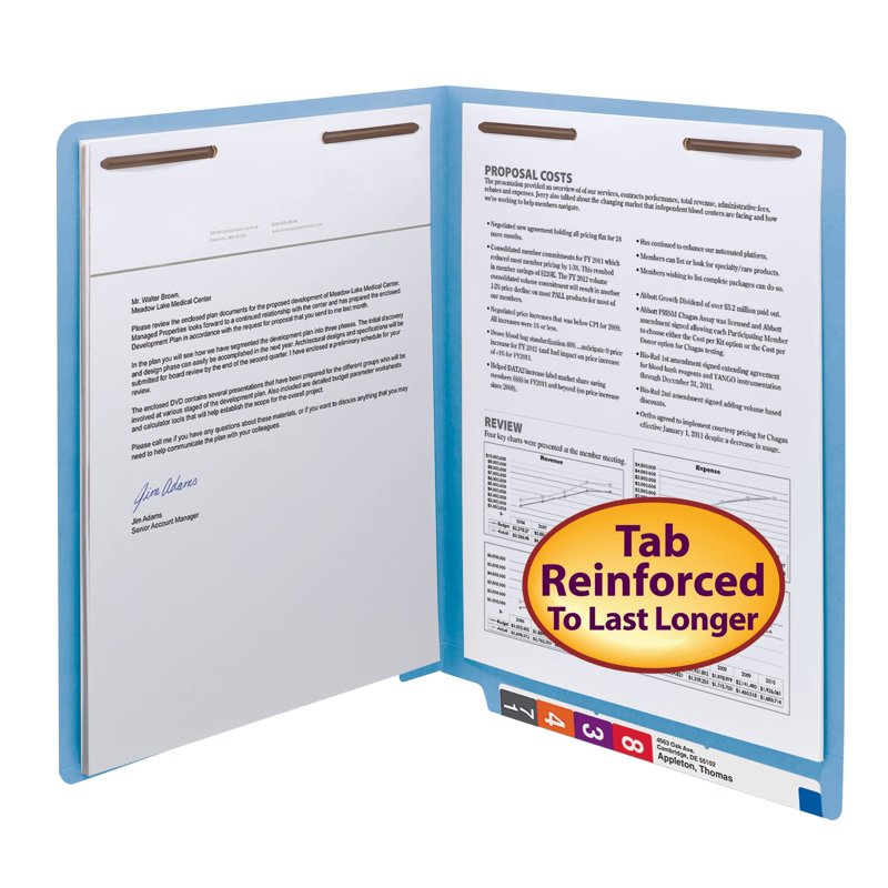 Reinforced End Tab File Folder Blue Letter Size 50 Pack - Fasteners & Organization