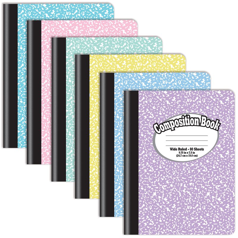Set of 4 Pastel Composition Notebooks - Wide-Rule, 80 Sheets, 160 Pages